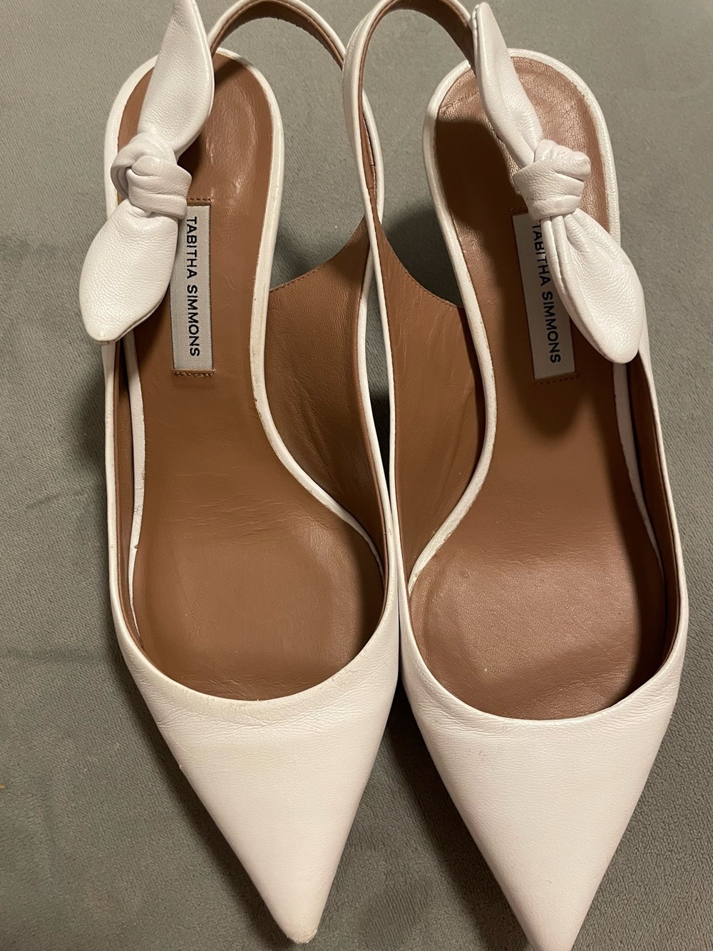 New Tabitha Simmons White Pointed Knot Slingback Mules